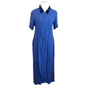 Vintage April Cornell Floral Maxi Dress Size S Blue Cottagecore Prairie Button